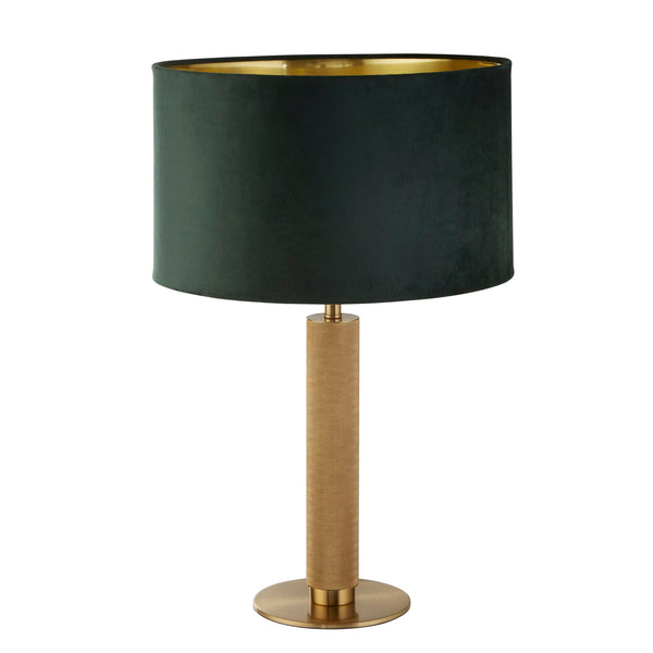 Searchlight 65721GR London Table Lamp - Knurled Brass & Green Velvet Shade