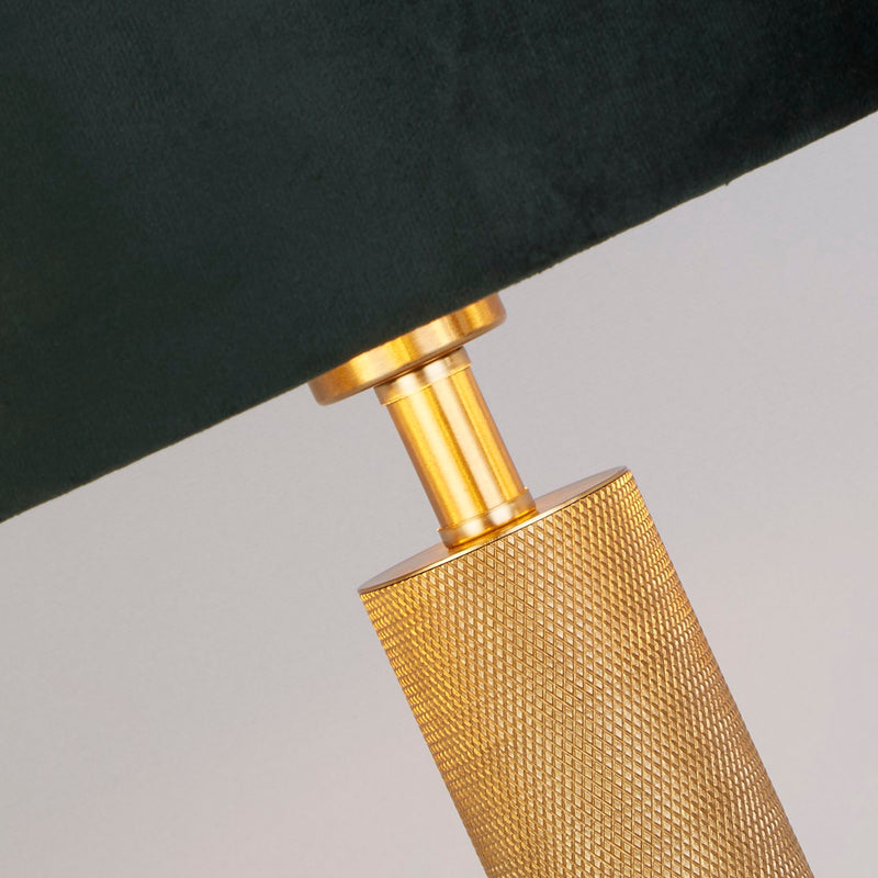 Searchlight 65721GR London Table Lamp - Knurled Brass & Green Velvet Shade