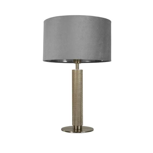 Searchlight 65721GY London Table Lamp- Knurled Satin Silver & Grey Velvet Shade - Searchlight - Falcon Electrical UK