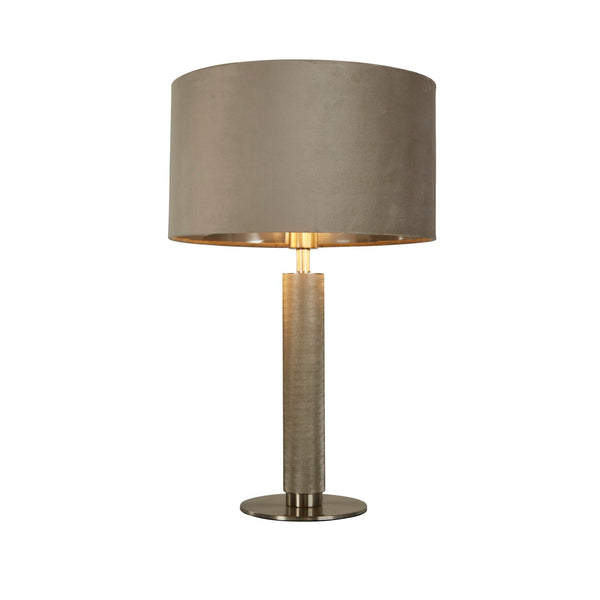 Searchlight 65721TA London Table Lamp- Knurled Satin Silver & Taupe Velvet Shade