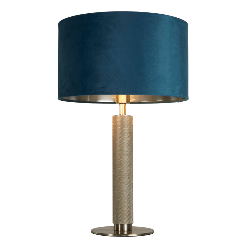 Searchlight 65721TE London Table Lamp - Knurled Satin Silver & Teal Velvet Shade