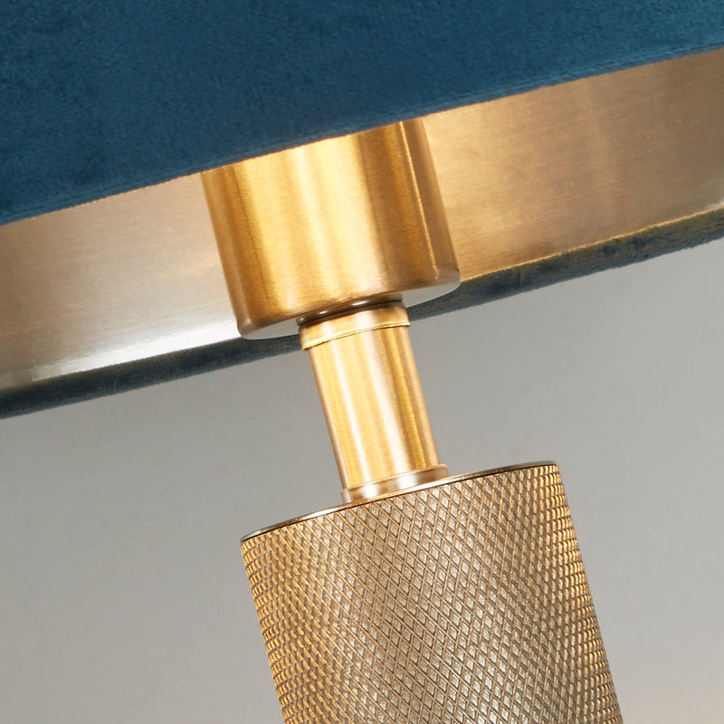 Searchlight 65721TE London Table Lamp - Knurled Satin Silver & Teal Velvet Shade