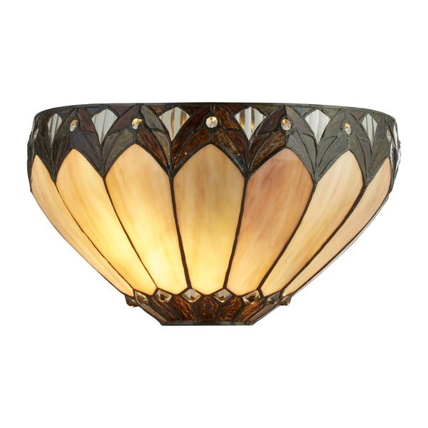 Searchlight 6704-1 Pearl Tiffany Wall Light-Antique Brass Metal & Stained Glass