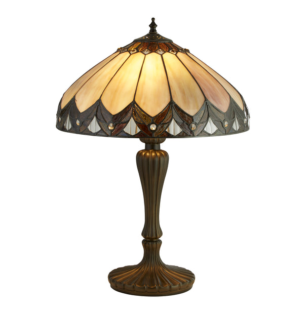 Searchlight 6705-40 Pearl Table Lamp - Antique Brass & Stained Glass