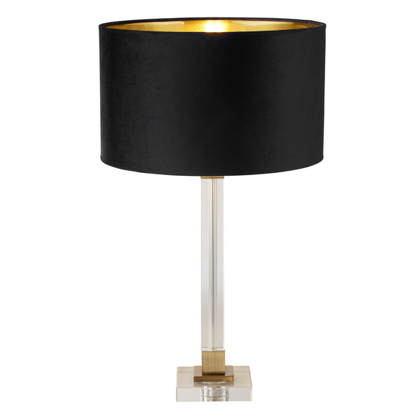 Searchlight 67521BK Scarborough Table Lamp - Crystal, Brass Metal & Black Velvet