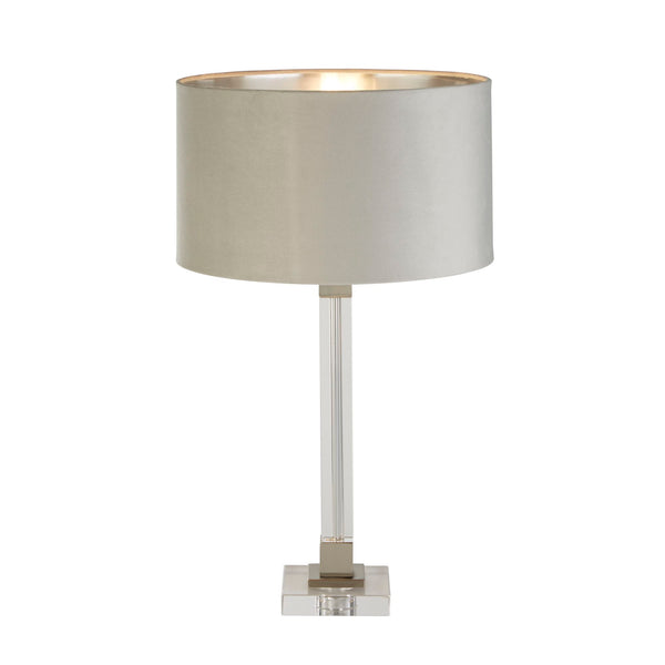 Searchlight 67521GY Scarborough Table Lamp - Crystal, Satin Nickel & Grey Velvet