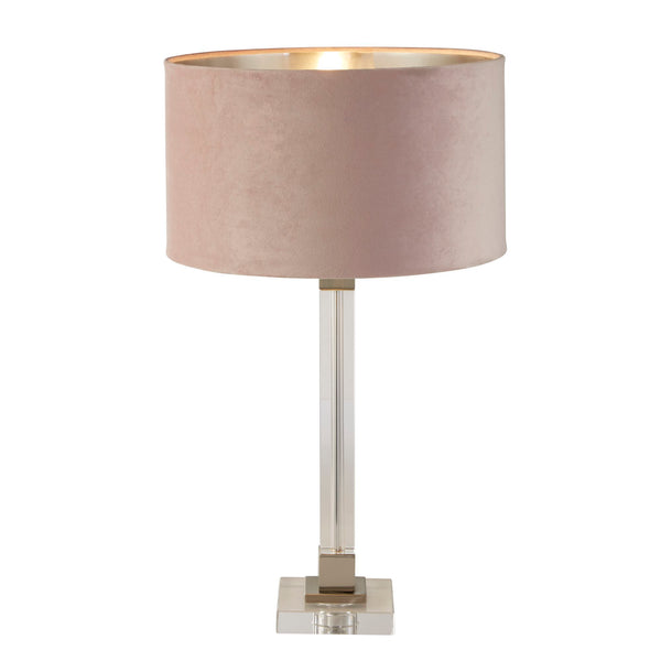 Searchlight 67521PI Scarborough Table Lamp- Crystal, Satin Nickel & Pink Velvet