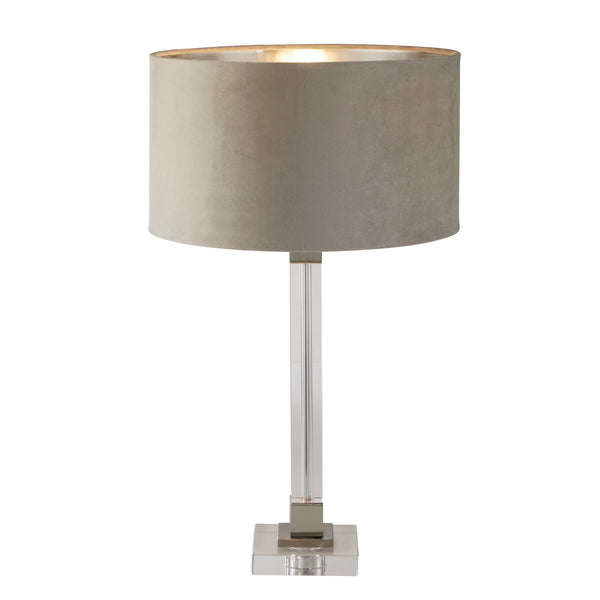 Searchlight 67521TA Scarborough Table Lamp-Crystal, Satin Nickel & Taupe Velvet - Searchlight - Falcon Electrical UK