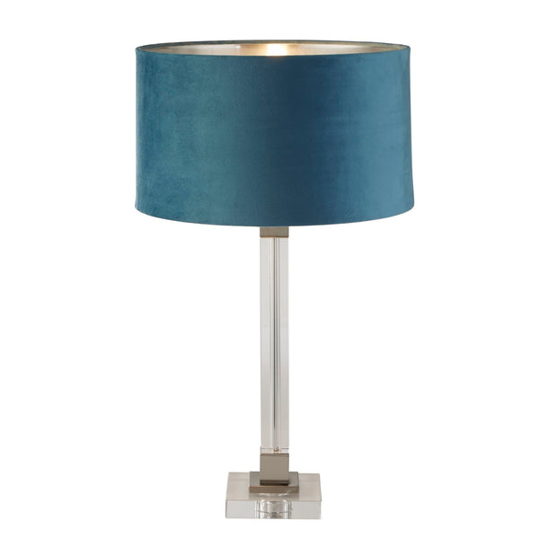 Searchlight 67521TE Scarborough Table Lamp - Crystal, Satin Nickel & Teal Velvet - Searchlight - Falcon Electrical UK