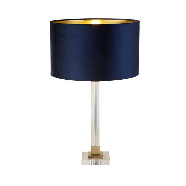 Searchlight 67522AZ Scarborough Table Lamp - Crystal, Brass Metal & Navy Velvet - Searchlight - Falcon Electrical UK
