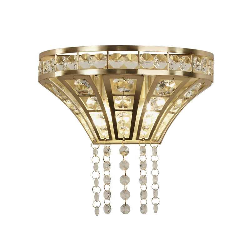 Searchlight 68510-2SB Gemma 2Lt Wall Light - Satin Brass & Clear Crystal - Searchlight - Falcon Electrical UK