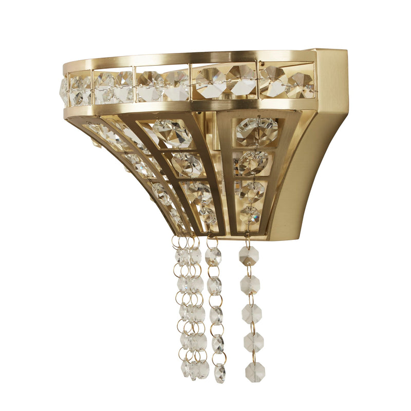 Searchlight 68510-2SB Gemma 2Lt Wall Light - Satin Brass & Clear Crystal - Searchlight - Falcon Electrical UK