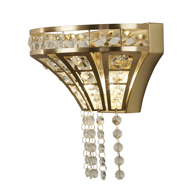 Searchlight 68510-2SB Gemma 2Lt Wall Light - Satin Brass & Clear Crystal - Searchlight - Falcon Electrical UK