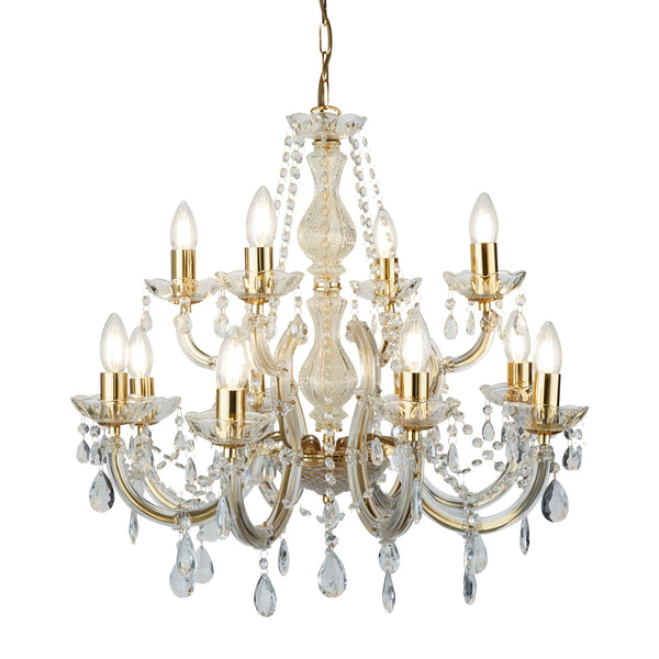 Searchlight 699-12 Marie Therese 12Lt Chandelier-Polished Brass & Clear Crystal
