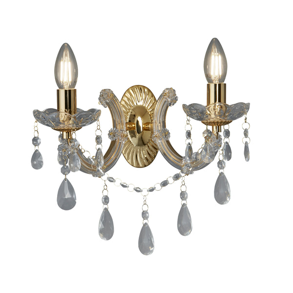 Searchlight 699-2 Marie Therese 2Lt Wall Light-Polished Brass & Clear Crystal