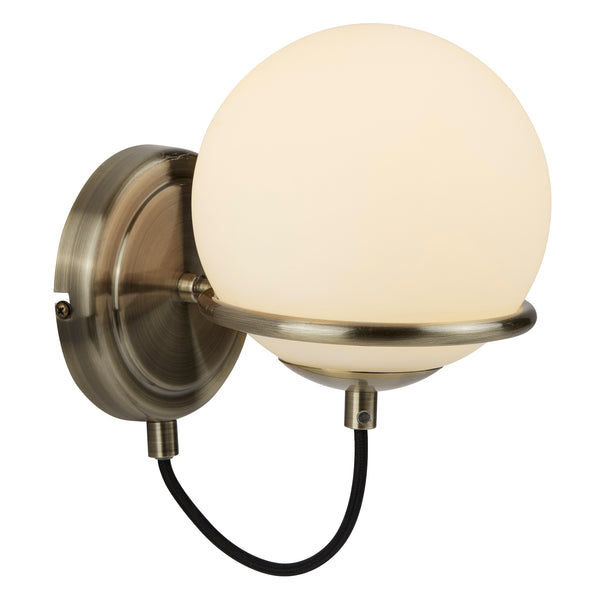 Searchlight 7091AB Sphere  Wall Light  - Antique Brass Metal & Opal Glass
