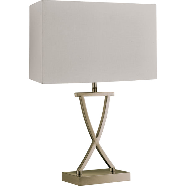 Searchlight 7923AB Club Table Lamp- Antique Brass Metal & White Faux Silk Shade