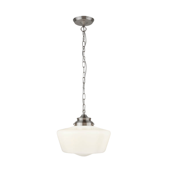 Searchlight 8071-1SS School House  Pendant  - Satin Silver Metal & Opal Glass