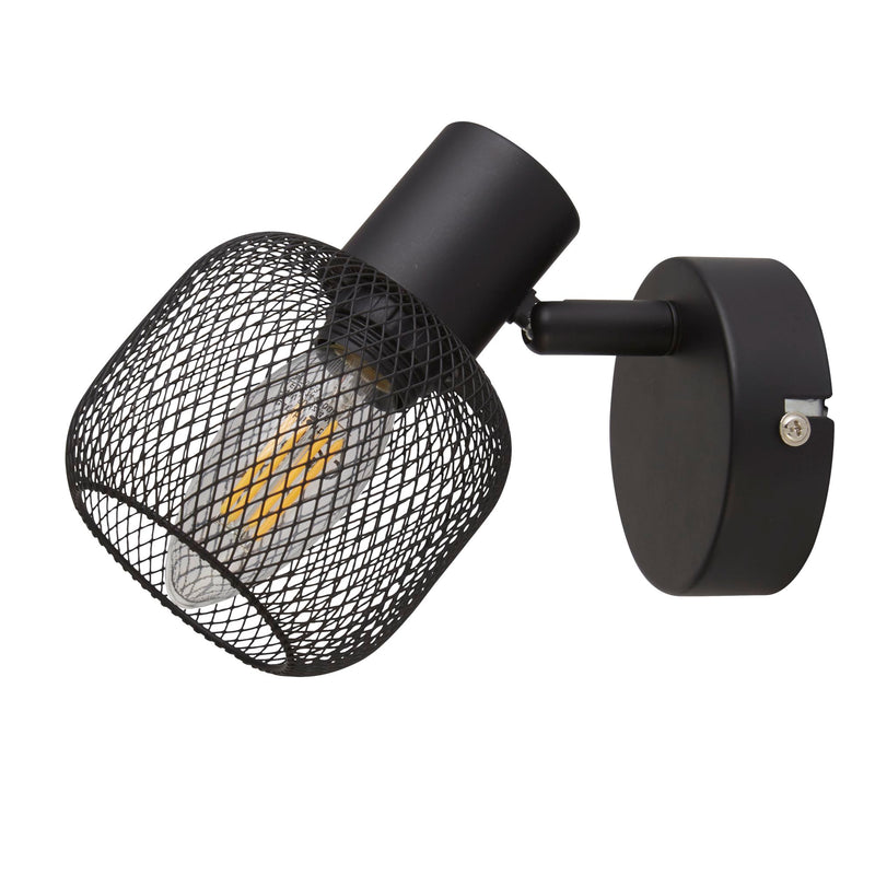 Searchlight 81201-1BK Meshy Cage Spotlight Wall Light - Black Metal