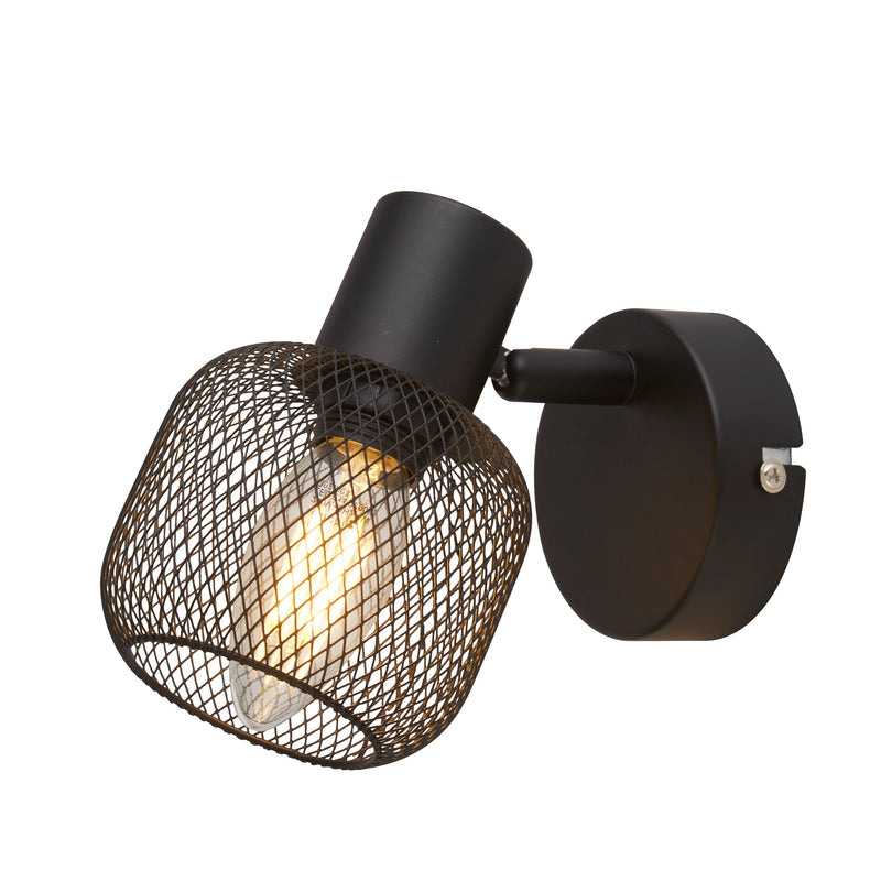 Searchlight 81201-1BK Meshy Cage Spotlight Wall Light - Black Metal