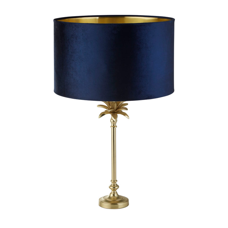 Searchlight 81210AZ Palm Table Lamp - Satin Brass Metal & Navy Velvet Shade - Searchlight - Falcon Electrical UK