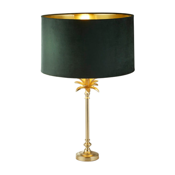 Searchlight 81210GR Palm Table Lamp - Satin Brass Metal & Green Velvet Shade