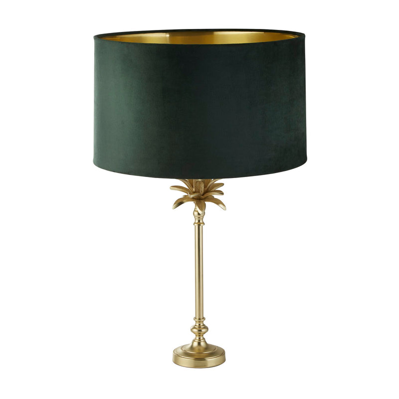 Searchlight 81210GR Palm Table Lamp - Satin Brass Metal & Green Velvet Shade