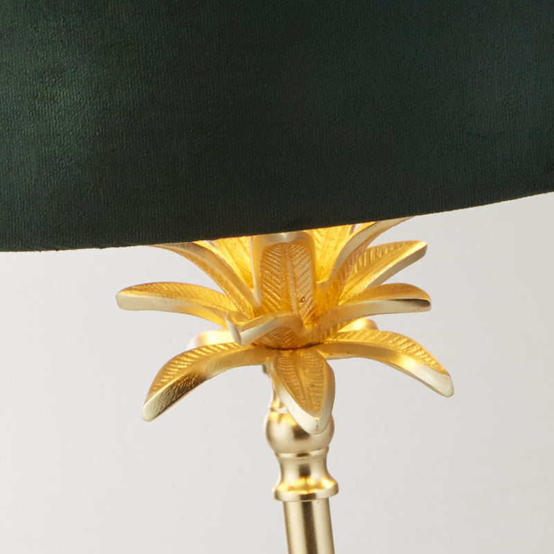 Searchlight 81210GR Palm Table Lamp - Satin Brass Metal & Green Velvet Shade