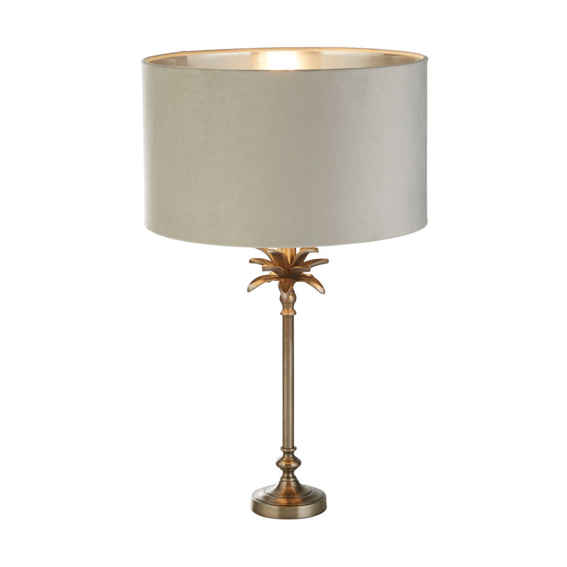 Searchlight 81210GY Palm Table Lamp - Antique Nickel Metal & Grey Velvet Shade