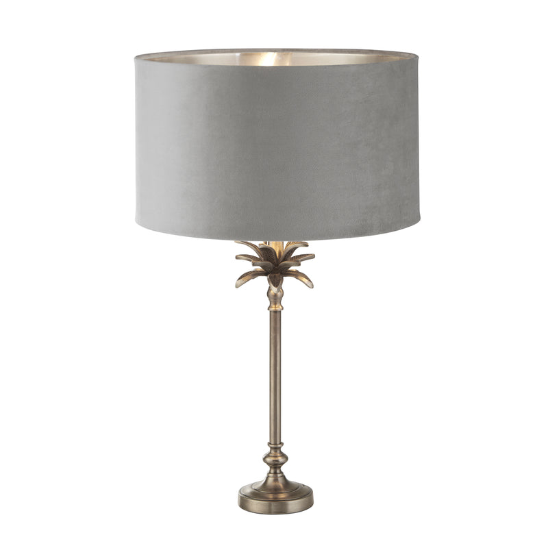 Searchlight 81210GY Palm Table Lamp - Antique Nickel Metal & Grey Velvet Shade