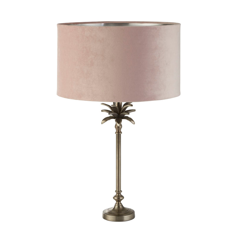 Searchlight 81210PI Palm Table Lamp - Antique Nickel Metal & Pink Velvet Shade