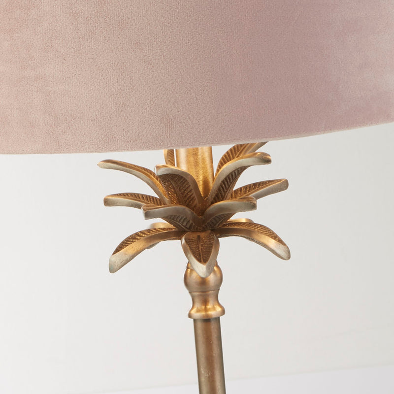 Searchlight 81210PI Palm Table Lamp - Antique Nickel Metal & Pink Velvet Shade