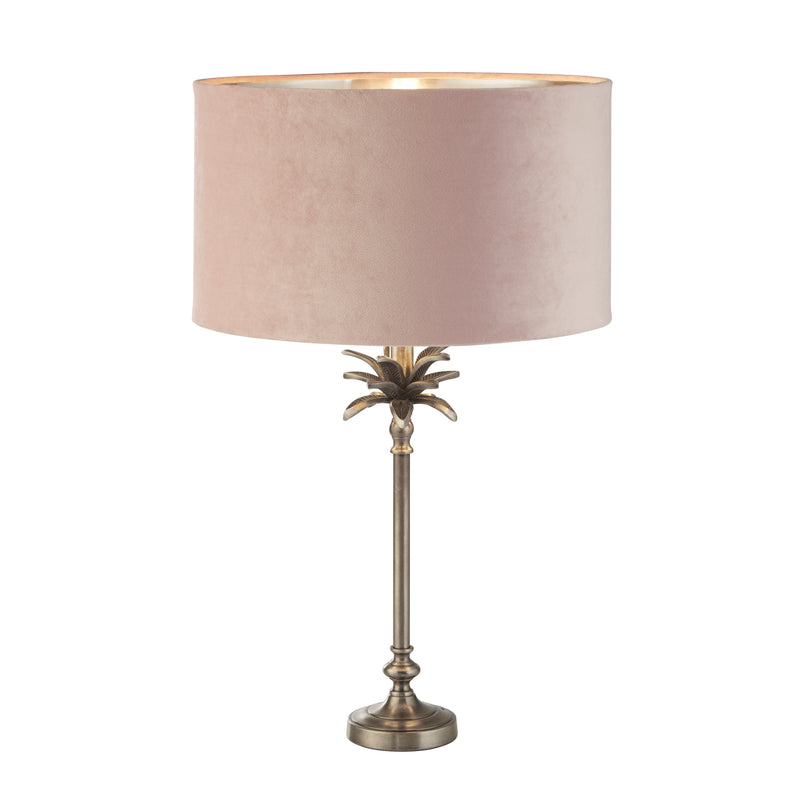 Searchlight 81210PI Palm Table Lamp - Antique Nickel Metal & Pink Velvet Shade