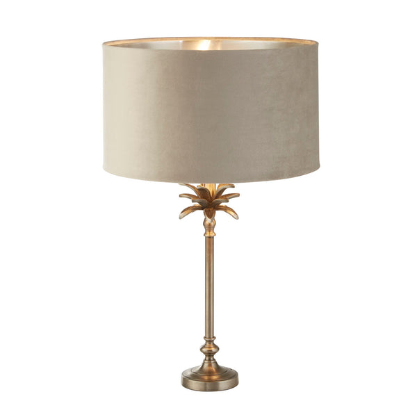 Searchlight 81210TA Palm Table Lamp - Antique Nickel Metal & Taupe Velvet Shade