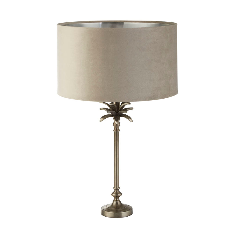 Searchlight 81210TA Palm Table Lamp - Antique Nickel Metal & Taupe Velvet Shade