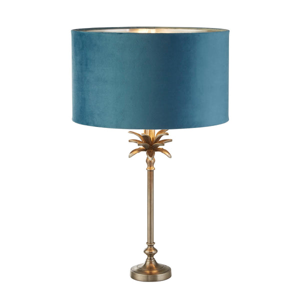 Searchlight 81210TE Palm Table Lamp - Antique Nickel Metal & Teal Velvet Shade
