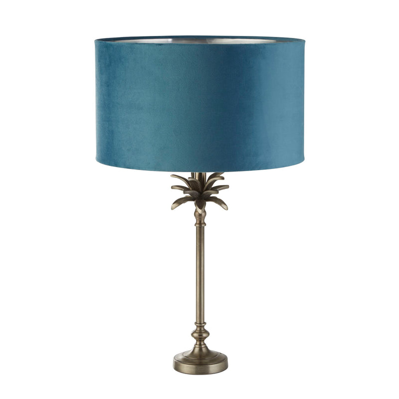 Searchlight 81210TE Palm Table Lamp - Antique Nickel Metal & Teal Velvet Shade