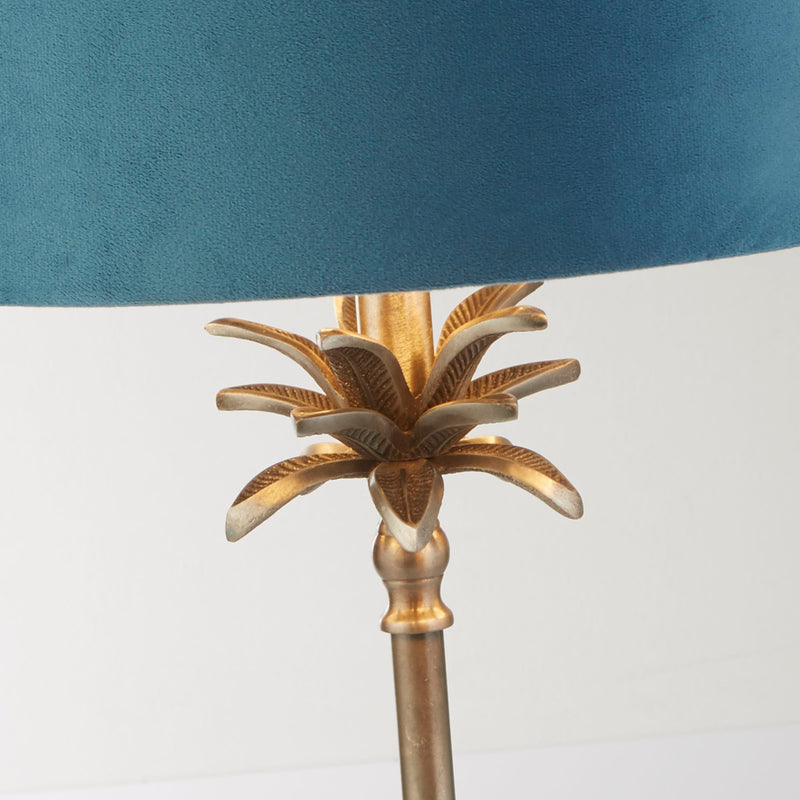 Searchlight 81210TE Palm Table Lamp - Antique Nickel Metal & Teal Velvet Shade