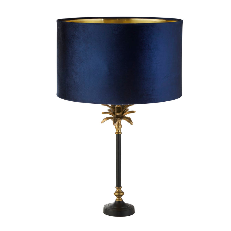 Searchlight 81211AZ Palm Table Lamp - Antique Brass & Black, Navy Velvet Shade - Searchlight - Falcon Electrical UK