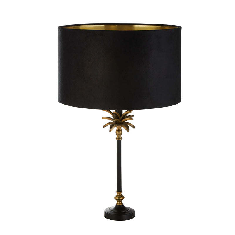 Searchlight 81211BK Palm Table Lamp - Black & Antique Brass Metal,Black Shade - Searchlight - Falcon Electrical UK