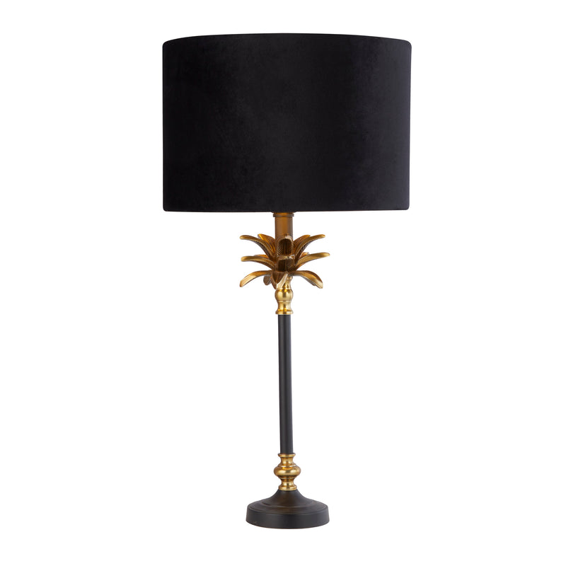 Searchlight 81211BK Palm Table Lamp - Black & Antique Brass Metal,Black Shade - Searchlight - Falcon Electrical UK