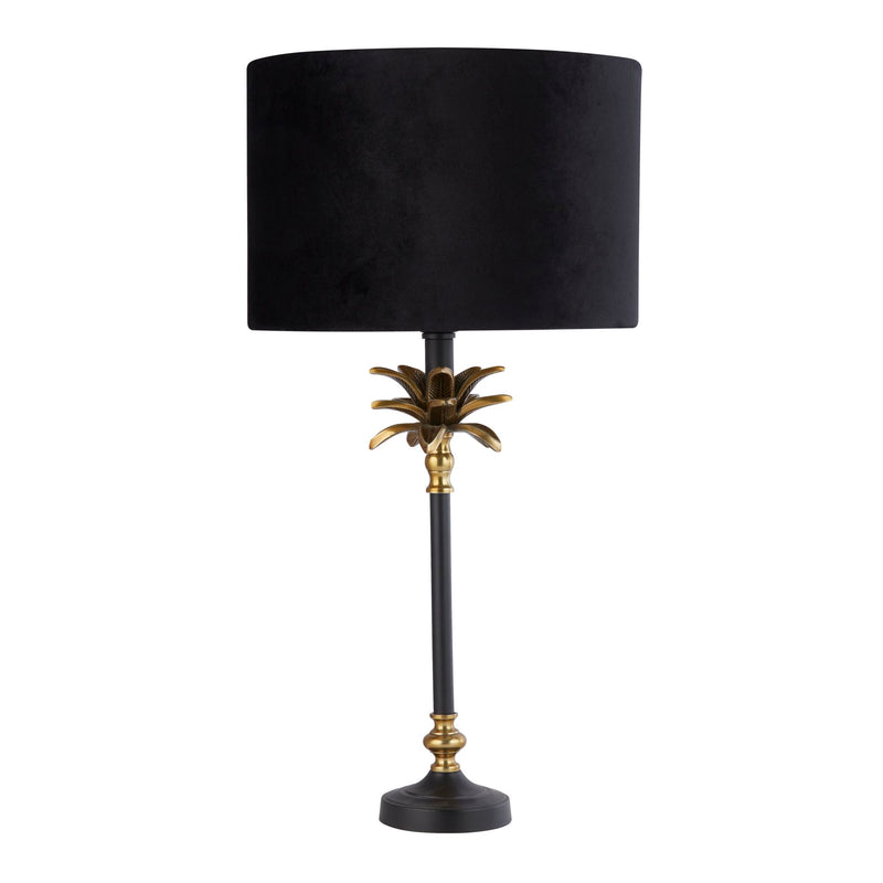 Searchlight 81211BK Palm Table Lamp - Black & Antique Brass Metal,Black Shade - Searchlight - Falcon Electrical UK