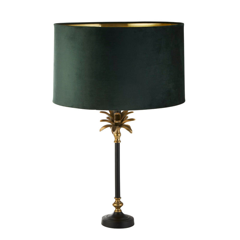 Searchlight 81211GR Palm Table Lamp - Antique Brass & Black, Green Velvet Shade