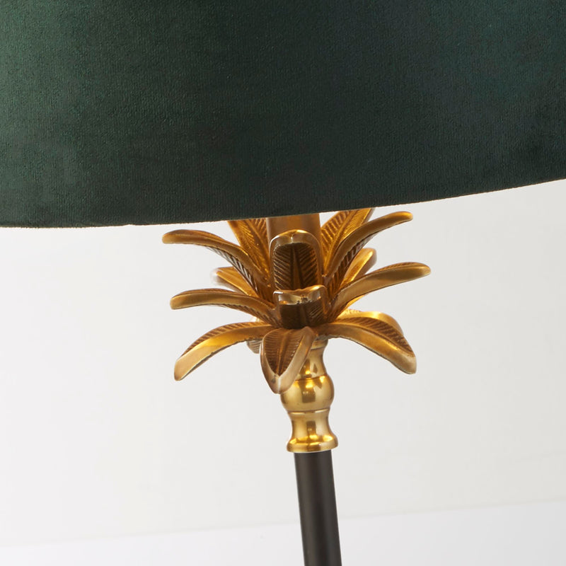 Searchlight 81211GR Palm Table Lamp - Antique Brass & Black, Green Velvet Shade