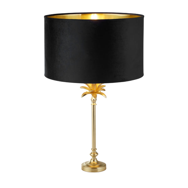 Searchlight 81212BK Palm Table Lamp - Satin Brass & Black Velvet Shade