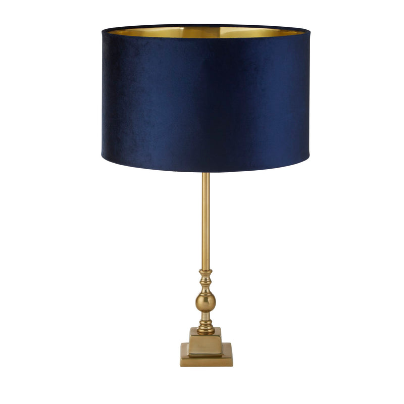 Searchlight 81214AZ Whitby Table Lamp - Antique Brass Metal & Navy Velvet Shade
