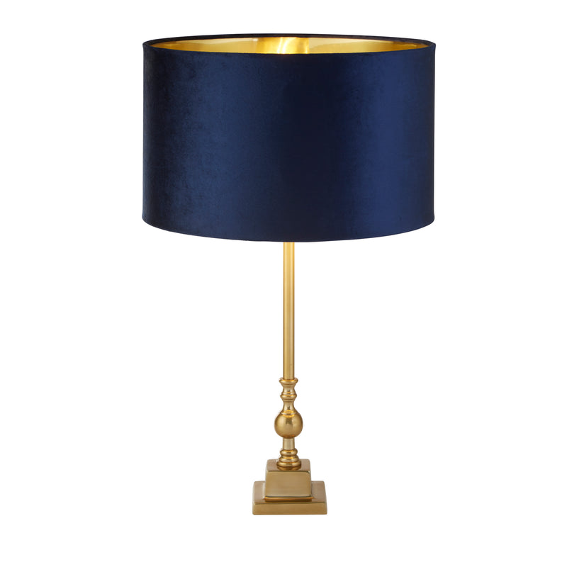 Searchlight 81214AZ Whitby Table Lamp - Antique Brass Metal & Navy Velvet Shade