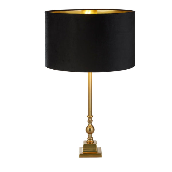 Searchlight 81214BK Whitby Table Lamp - Antique Brass Metal & Black Velvet Shade - Searchlight - Falcon Electrical UK