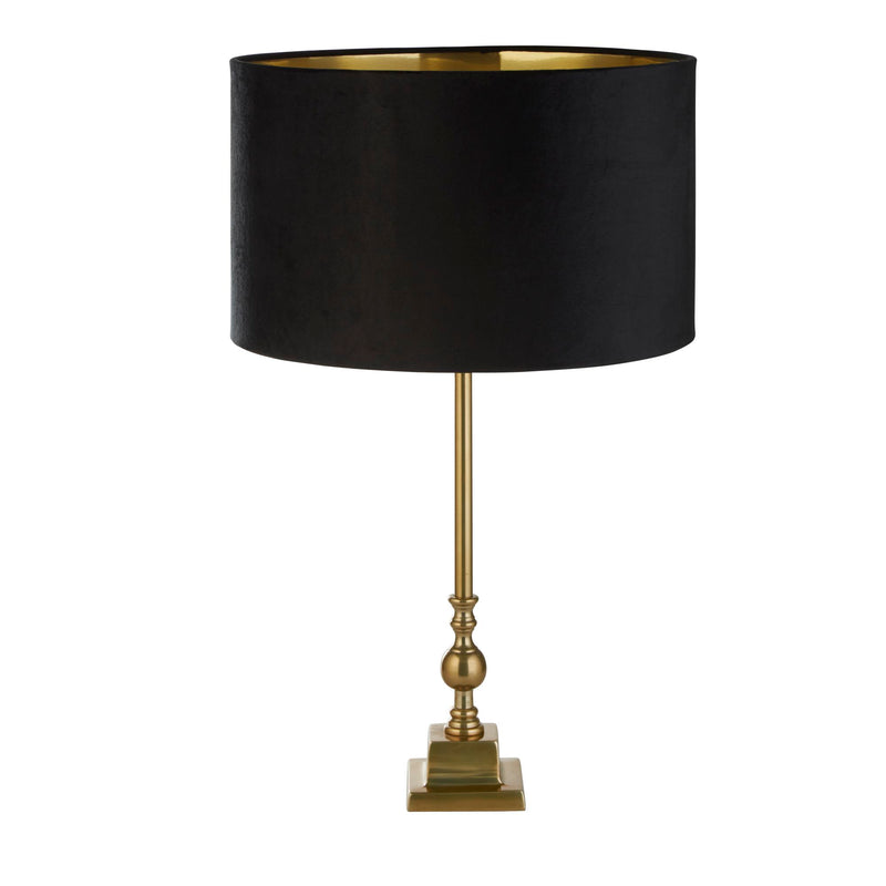 Searchlight 81214BK Whitby Table Lamp - Antique Brass Metal & Black Velvet Shade - Searchlight - Falcon Electrical UK