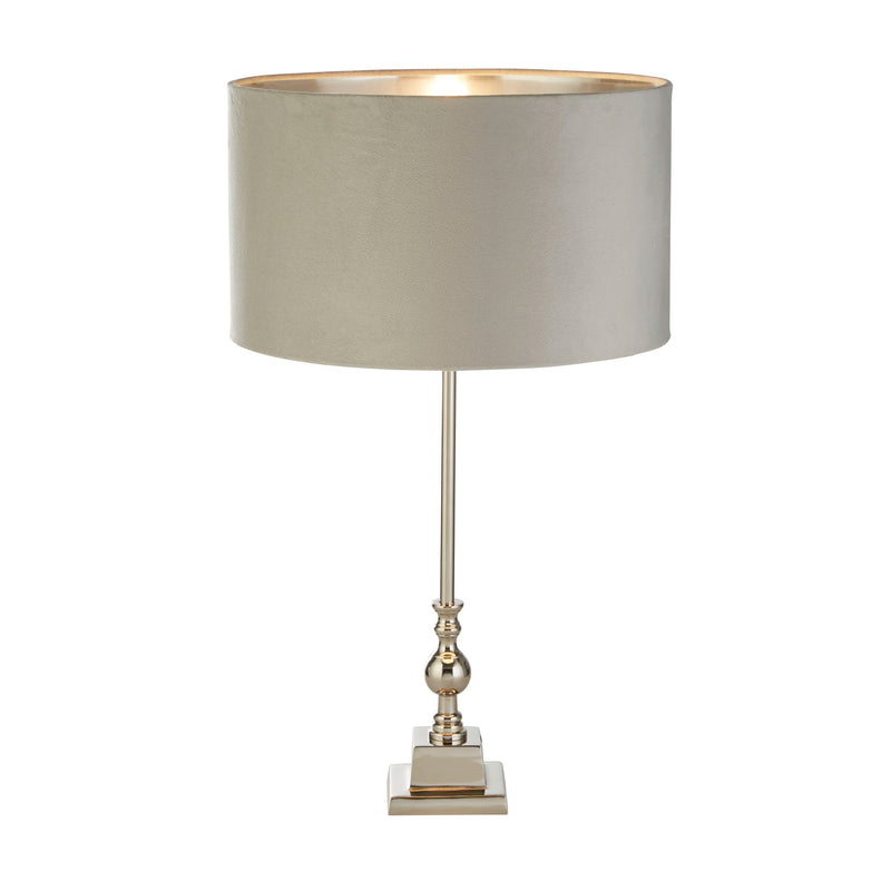 Searchlight 81214GY Whitby Table Lamp - Chrome Metal & Light Grey Velvet Shade